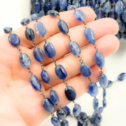 Kyanite Oval Oxidized 925 Sterling Silver Wire Chain.