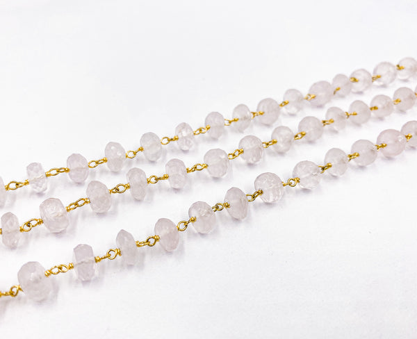 Rose Quartz Wire Wrap Chain. 