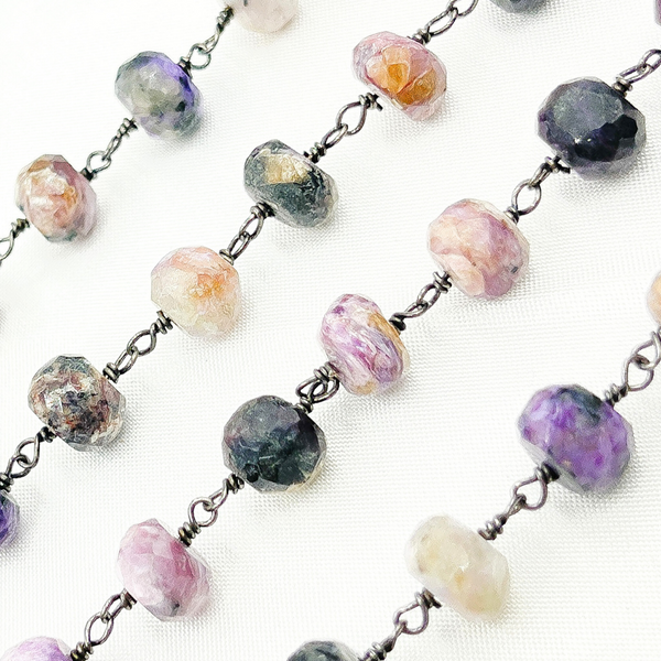 Charoite Oxidized 925 Sterling Silver Wire Chain.