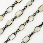 Load image into Gallery viewer, White Moonstone Mix Shape Bezel Oxidized Wire Chain. WMS39
