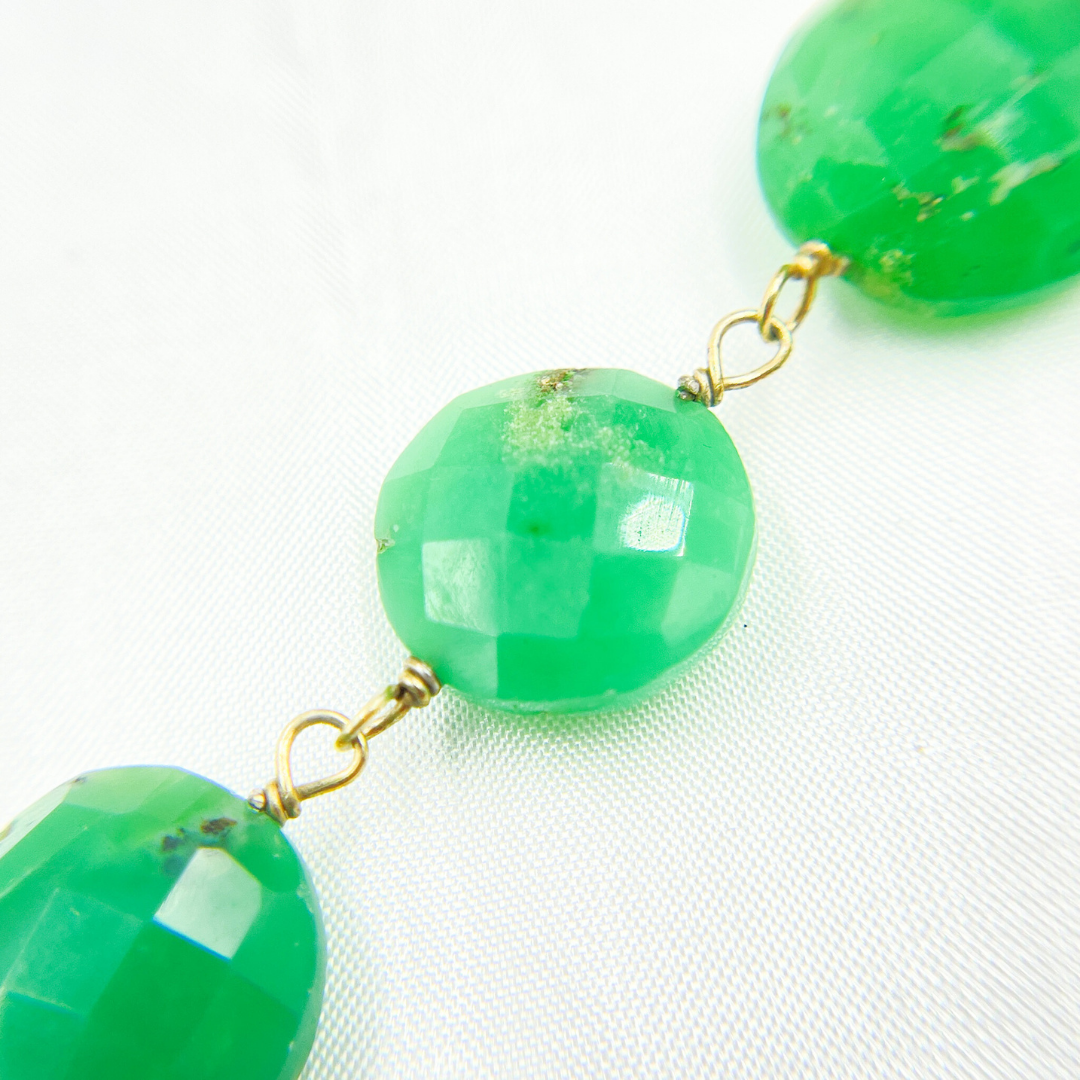Chrysoprase Coin Shape Gold Plated Wire Chain. CHR11