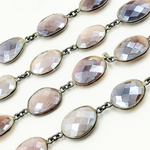 Load image into Gallery viewer, Coated Chocolate Moonstone Organic Shape Bezel Oxidized Wire Chain. CMS9
