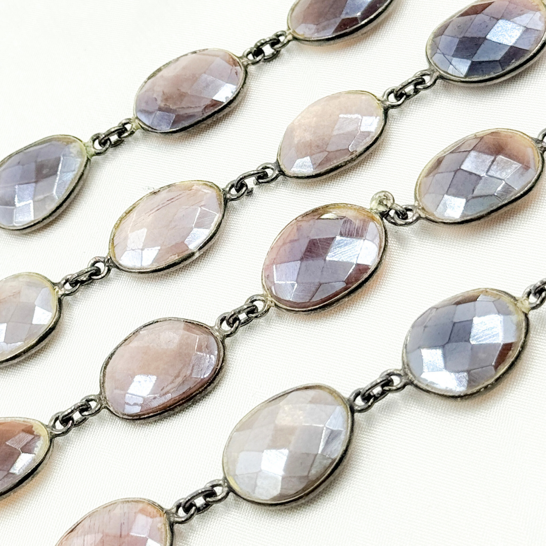 Coated Chocolate Moonstone Organic Shape Bezel Oxidized Wire Chain. CMS9