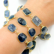 Kyanite Mix Shape Bezel Gold Plated Wire Chain.