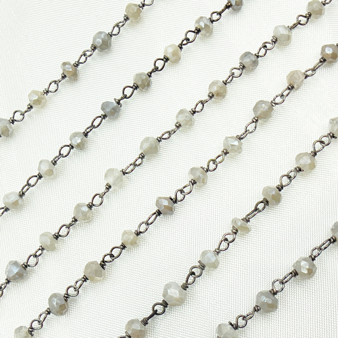 Coated Cyloni Moonstone Black Rhodium 925 Sterling Silver Wire Chain. CMS54