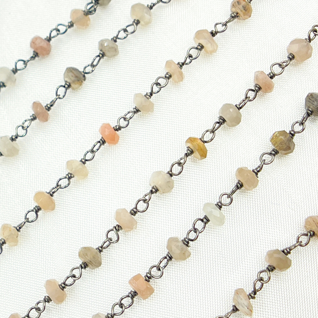 Coated Peach Moonstone Wire Wrap Chain. CMS35