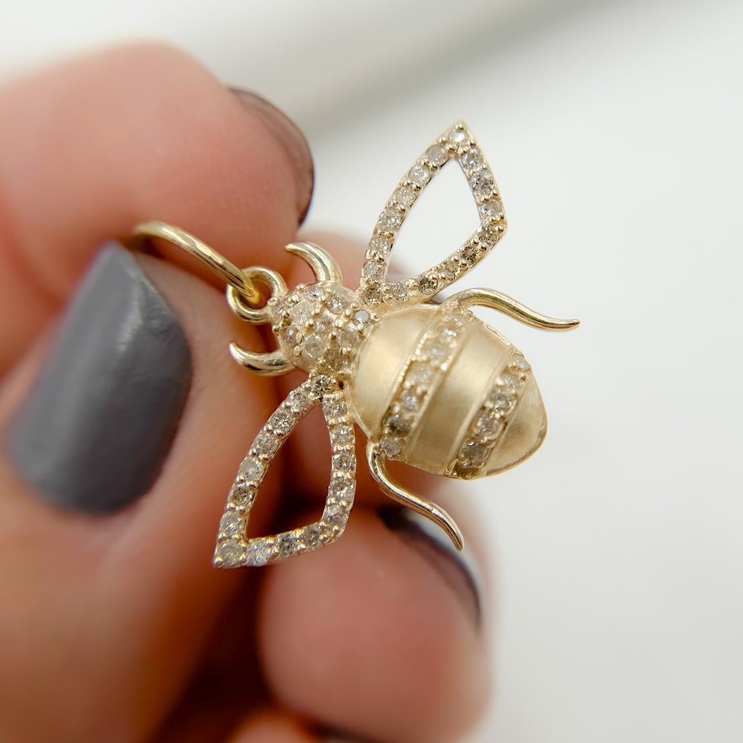 GDP13. 14K Solid Gold Diamond Bee Charm