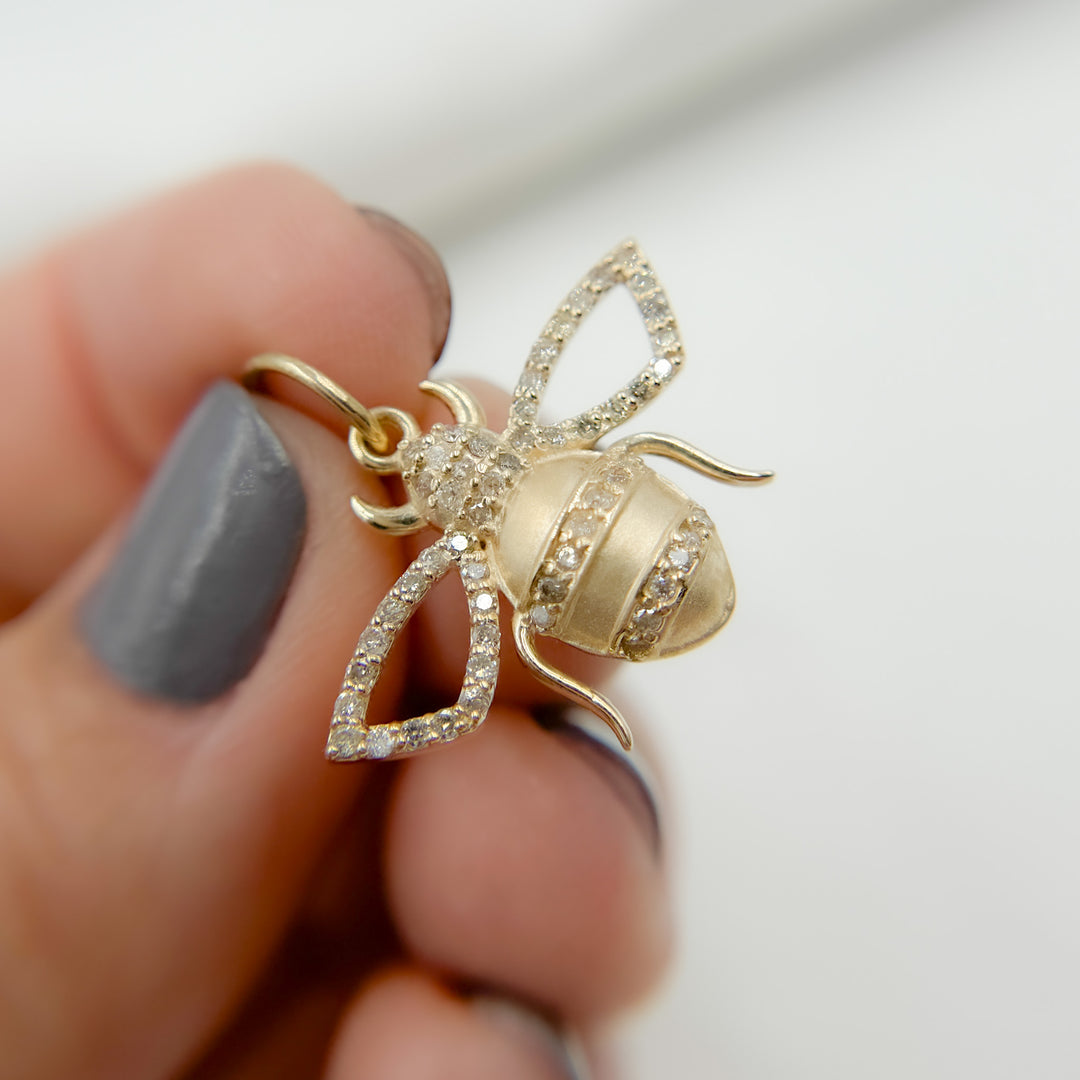 GDP13. 14K Solid Gold Diamond Bee Charm