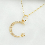 Load image into Gallery viewer, 14K Solid Gold Moon and Star Charm with Diamonds. GDP535
