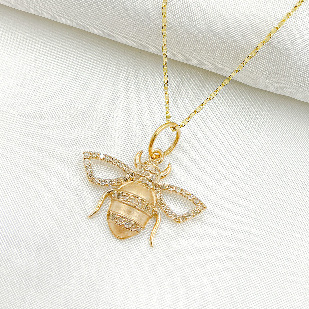 GDP13. 14K Solid Gold Diamond Bee Charm