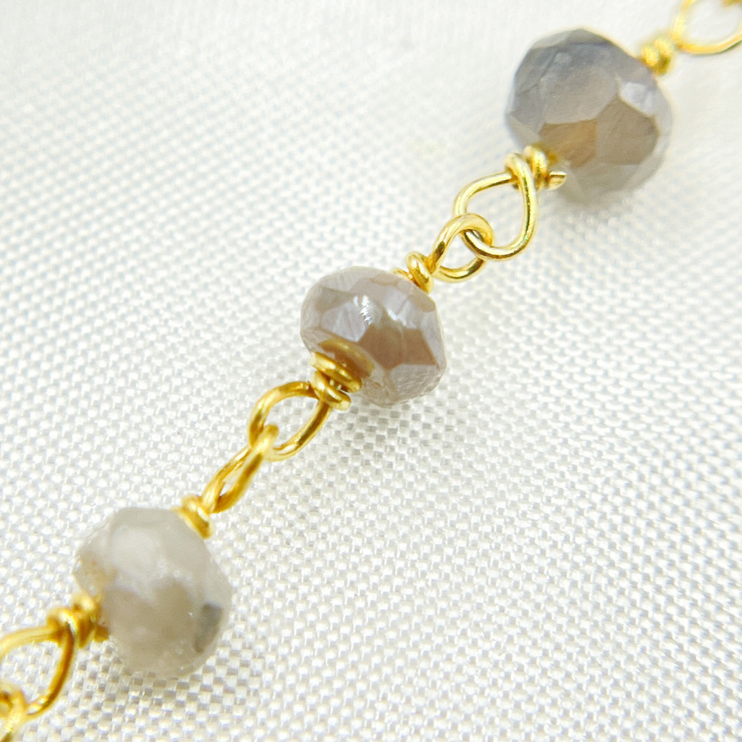 Coated Peach Moonstone Gold Plated Wire Chain. CMS61