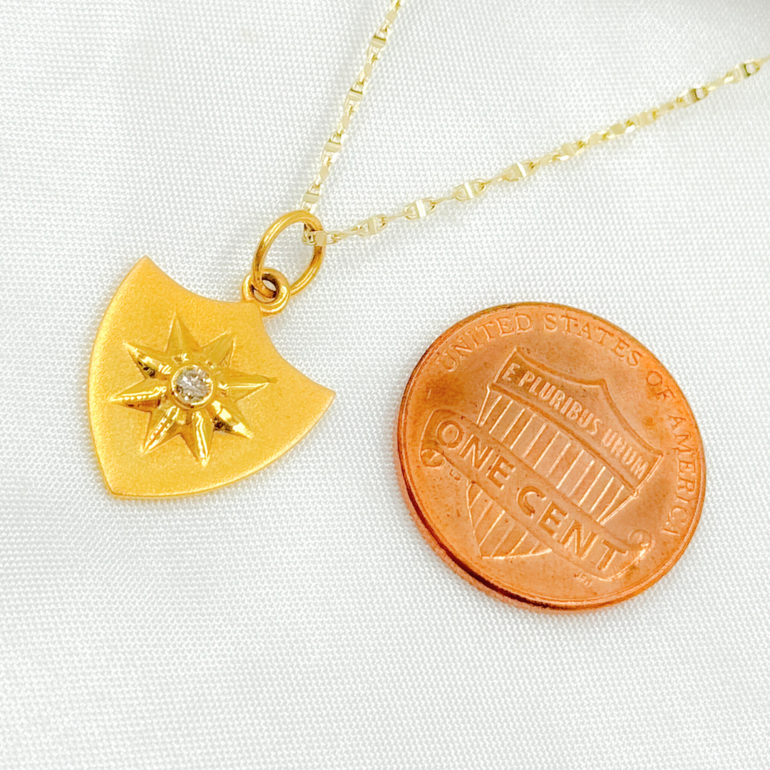 14K Solid Gold Diamond Shield Charm with Star in the Center. GDP139