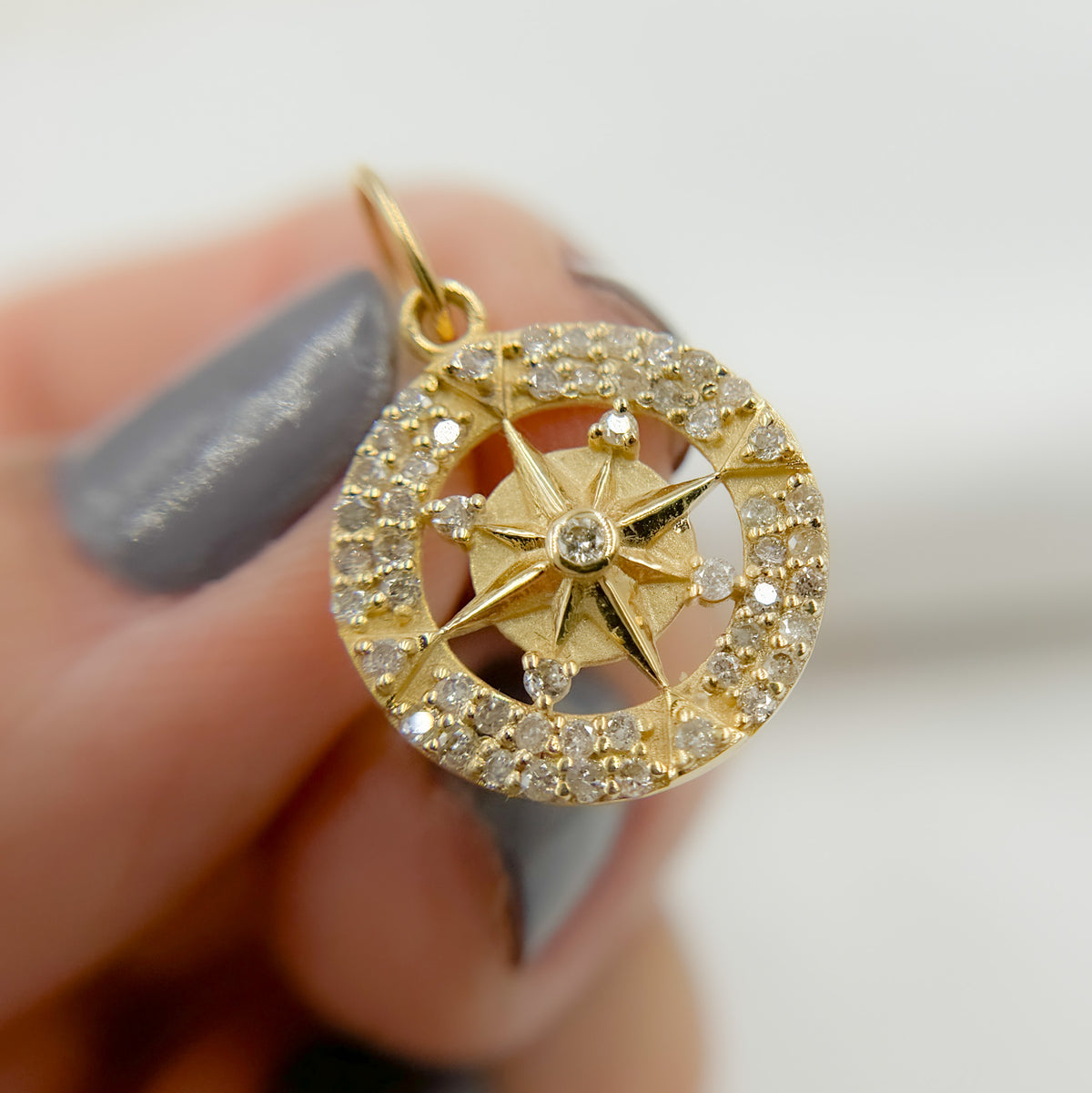14k Solid Gold Diamond Circle Charm. GDP484