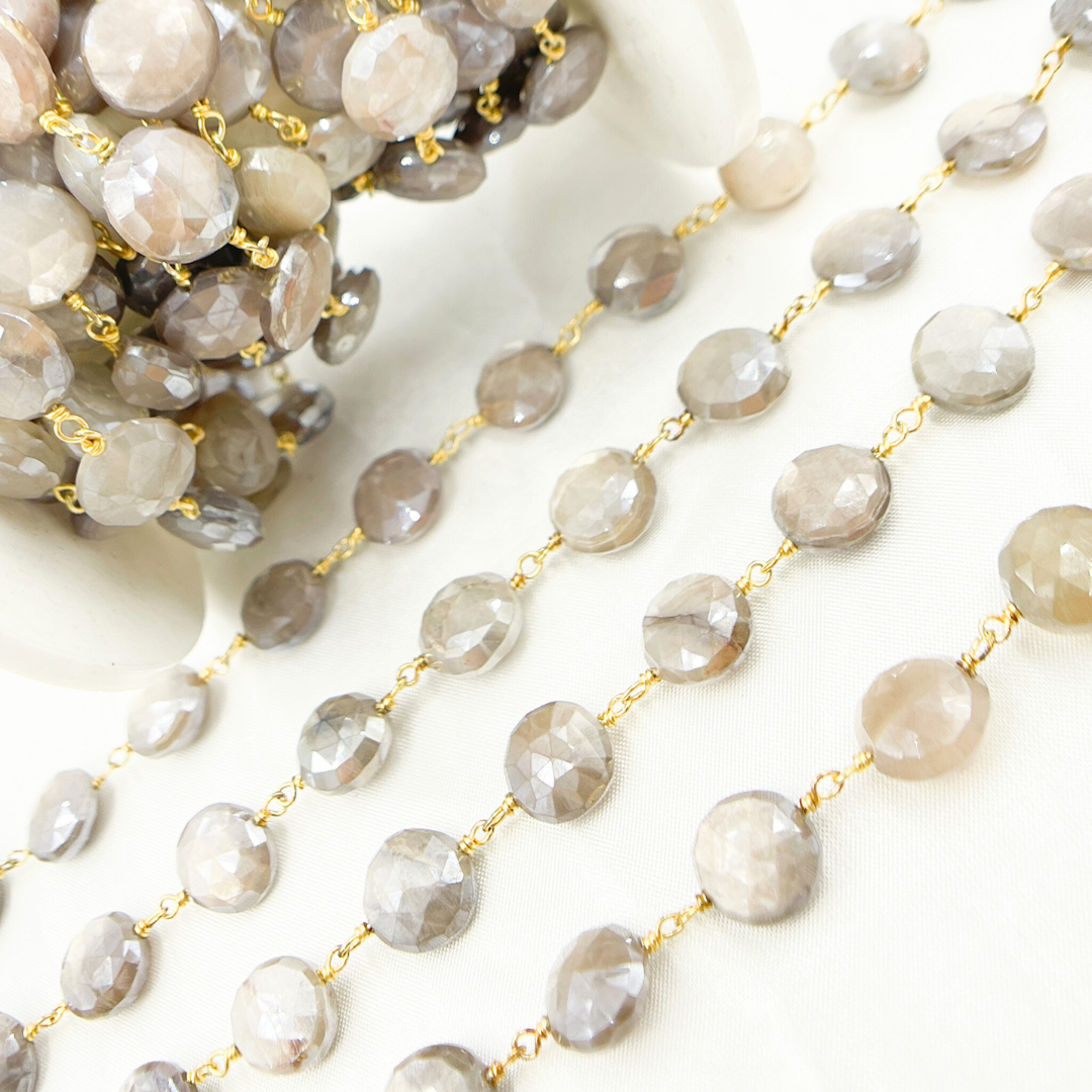 Coated Taupe Moonstone Gold Plated Wire Chain. CMS84