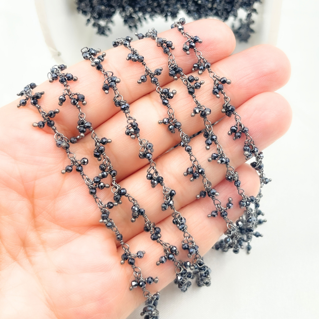 Coated Black Spinel Cluster Dangle Oxidized Wire Chain. CB1