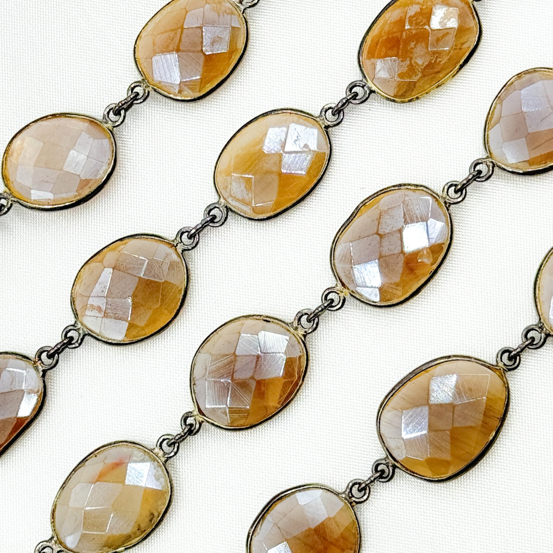 Multi Moonstone Oval Shape Bezel Oxidized Wire Chain. MMS2