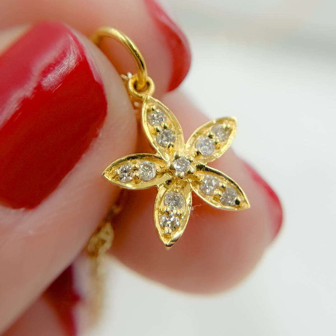 14k Solid Gold Diamond Flower Charm. GDP11