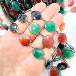Load image into Gallery viewer, Green, Black &amp; Red Onyx Organic Shape Bezel Oxidized Silver Wire Chain. MMS25