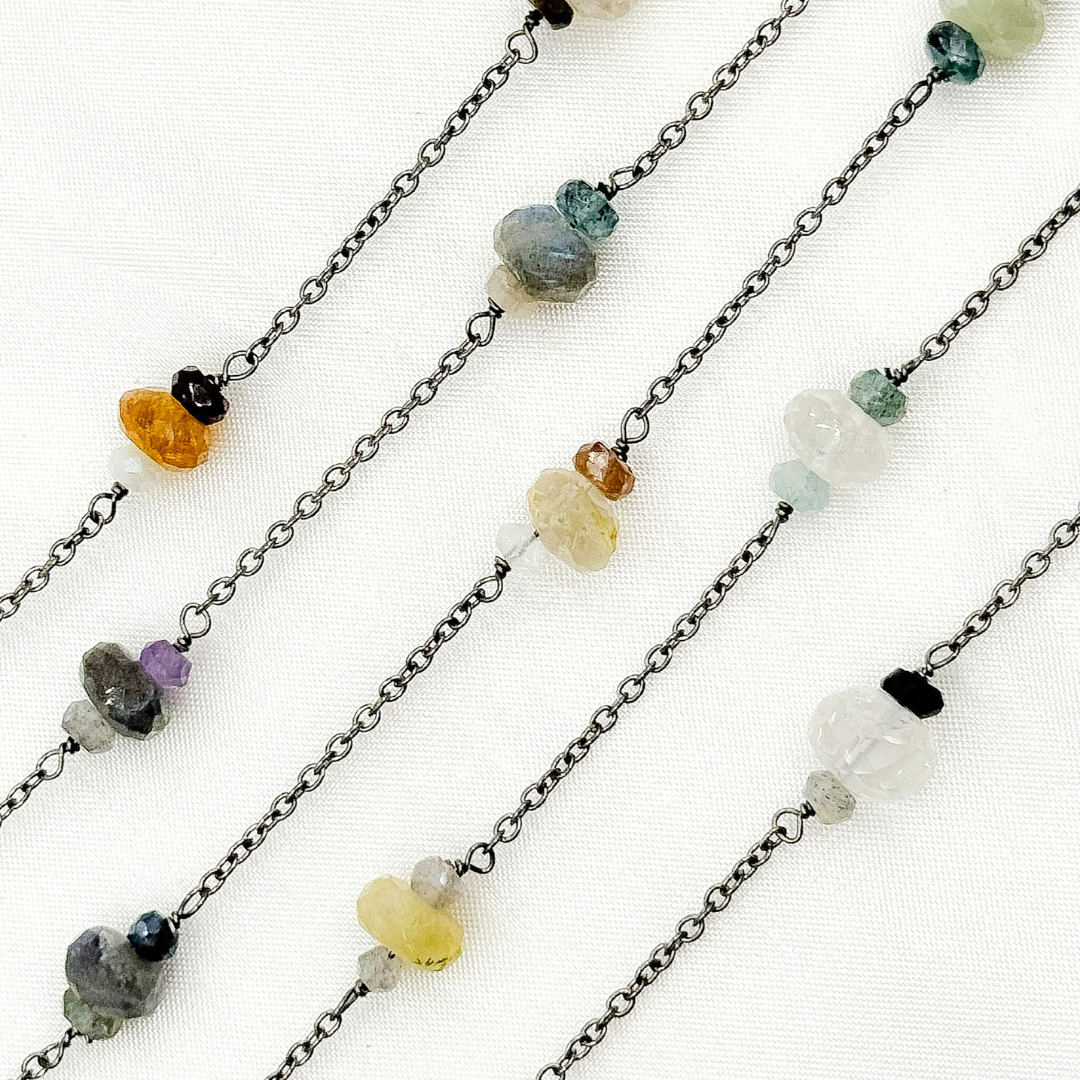 Multi Gemstone Oxidized Connected Wire Chain. MGS4