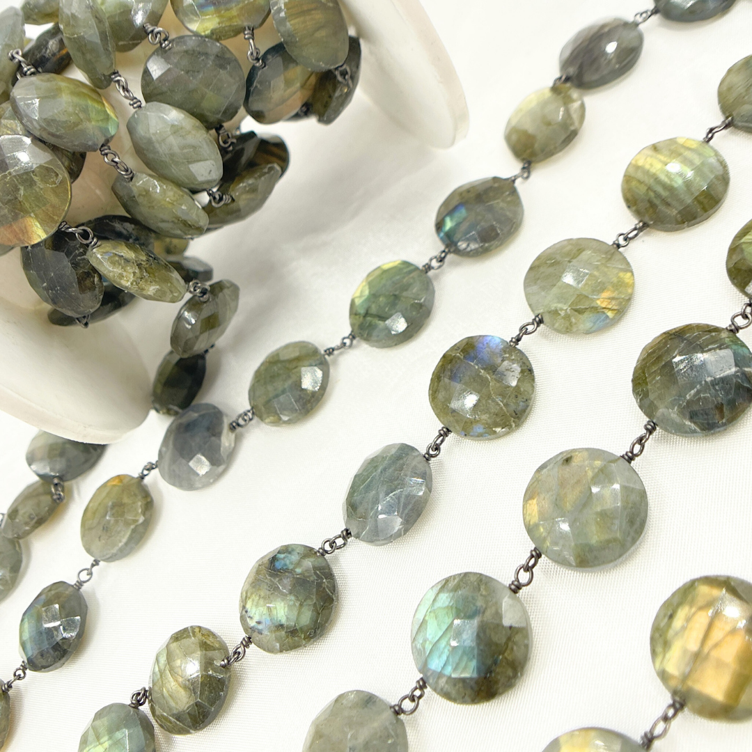 Labradorite Oxidized  Wire Chain. LAB65