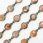 Load image into Gallery viewer, Coated Peach Moonstone Round Shape Bezel Oxidized Wire Chain. CMS110
