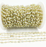 Gold Plated 925 Sterling Silver made with Coated Prehnite Wire Wrap Chain.