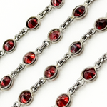 Load image into Gallery viewer, Garnet Round Shape Bezel Oxidized Wire Chain. GAR2
