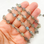 Load image into Gallery viewer, Labradorite Cube Oxidized Wire Chain. LAB66
