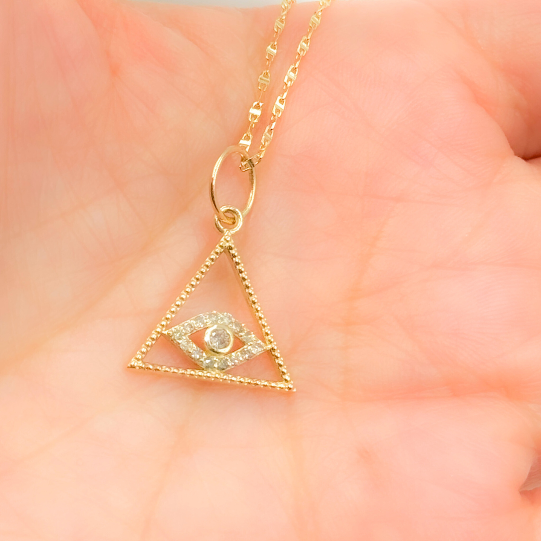 GDP306. 14K Solid Gold Diamond Charm with Eye of Providence