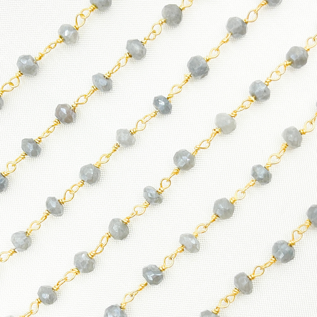 Coated Grey Quartz Gold Plated Wire Chain. CQU16