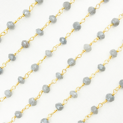 Coated Grey Quartz Gold Plated Wire Chain. CQU16