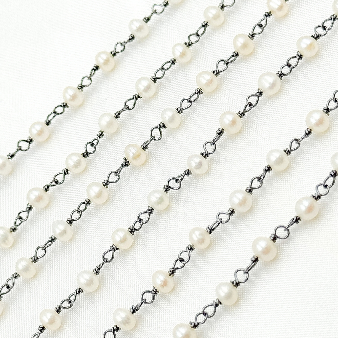 Freshwater Pearl Round Shape Oxidized Wire Chain. PRL19