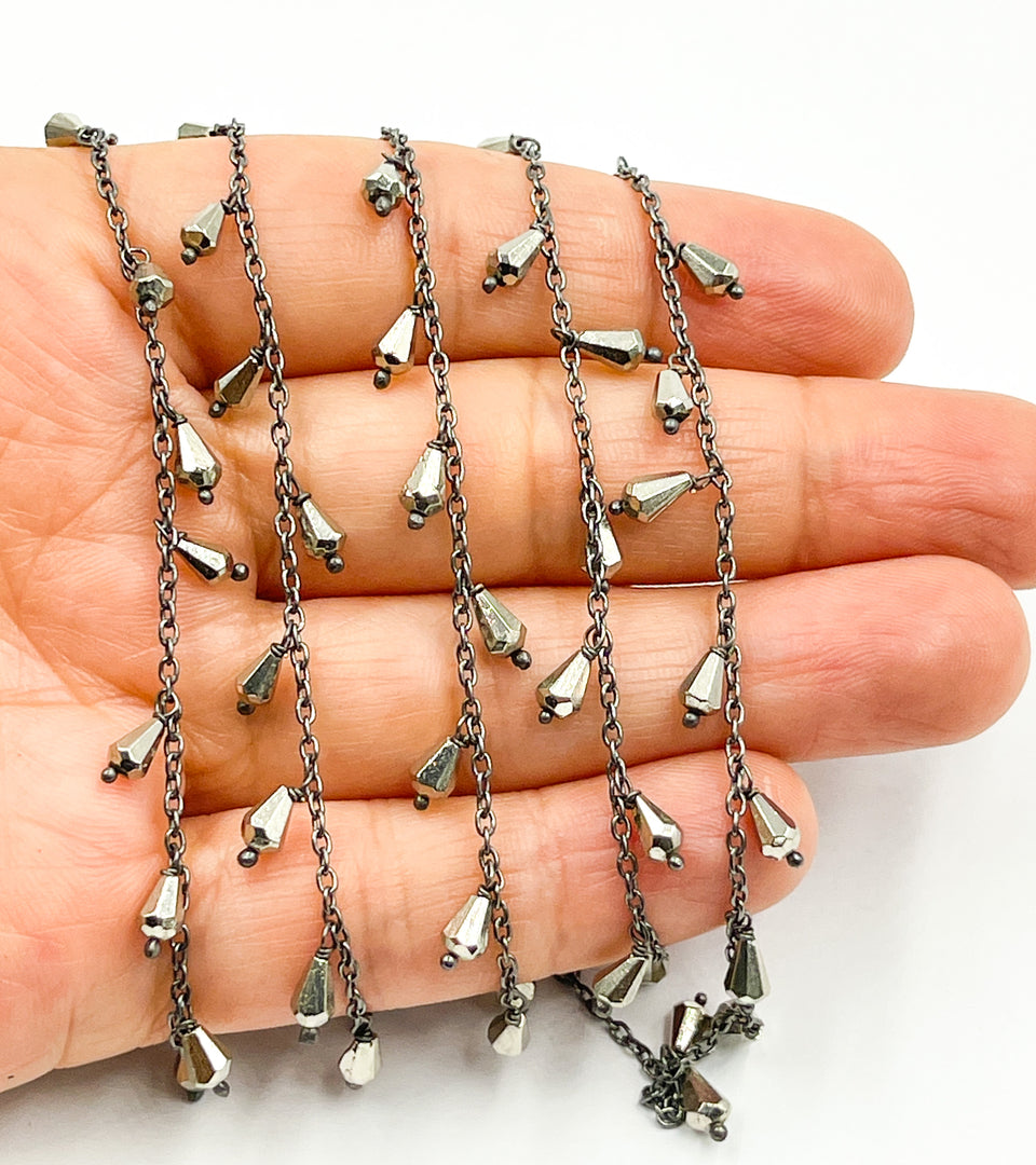 Pyrite Drop Dangle Oxidized Wire Chain. PYR22