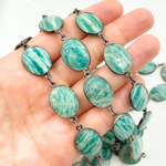 Load image into Gallery viewer, Amazonite Oval Shape Oxidized Wire Chain. AMZ3
