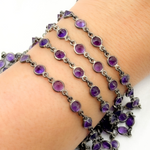 Load image into Gallery viewer, Amethyst Round Shape Bezel Oxidized Wire Chain. AME7
