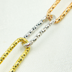 Load image into Gallery viewer, 925 Sterling Silver Gold Plated, White Silver &amp; Rose Plated Paperclip Diamond Cut Link Chain. V10GSR
