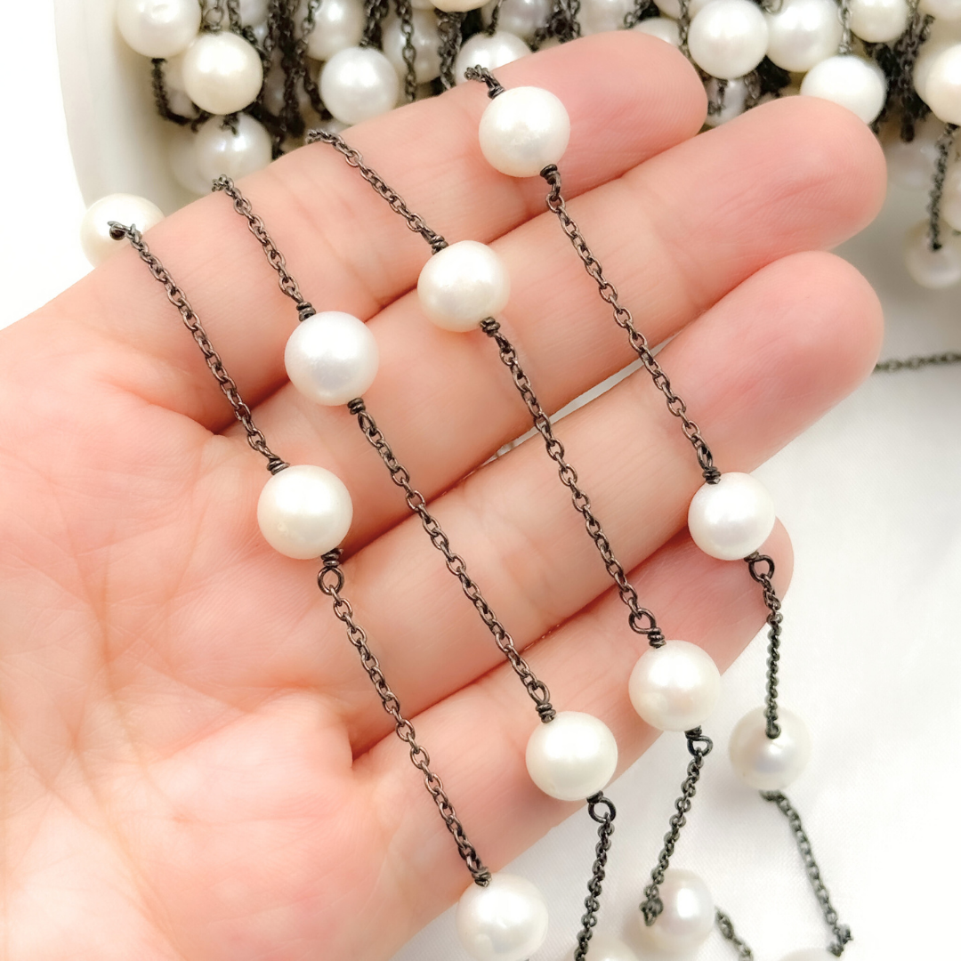 Freshwater Pearl Oxidized Connected Wire Chain. PRL54