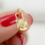 Load image into Gallery viewer, 14K Solid Gold with Diamond Lock Charm with Heart in the Center. GDP553
