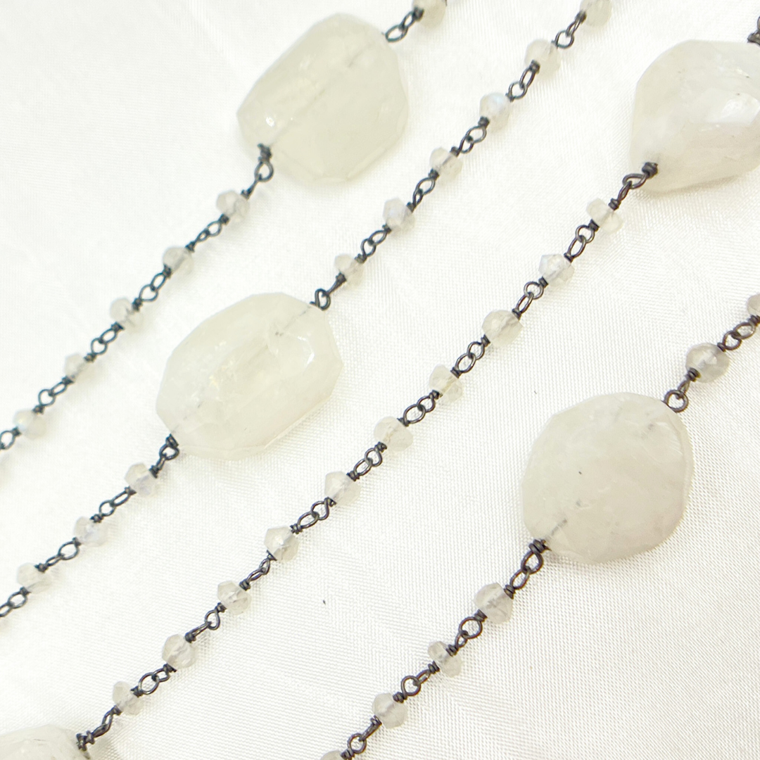 White Moonstone Fancy Oxidized Wire Chain. WMS28