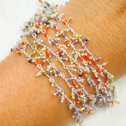 Multi Color C.Z. Cluster Dangle 925 Sterling Silver Wire Chain.