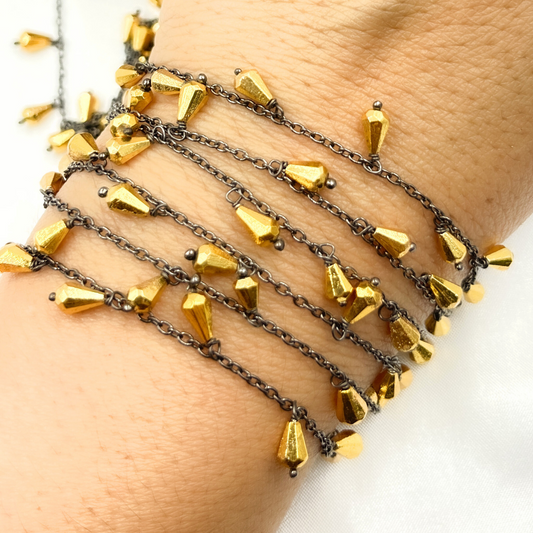Golden Pyrite Drop Dangle Oxidized Wire Chain. PYR27