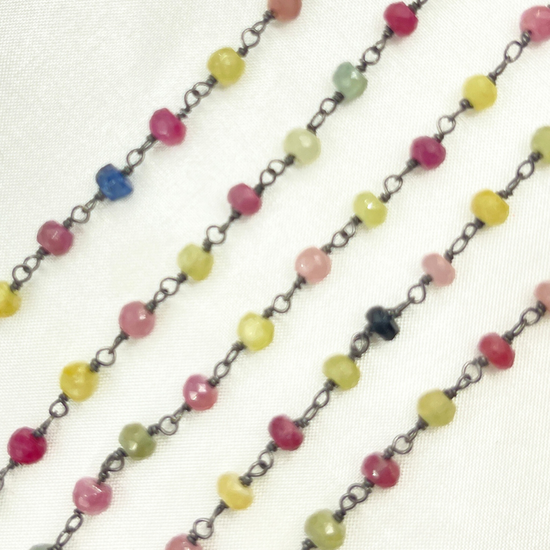 Multi Sapphire Faceted Oxidized Wire Chain. MSA15