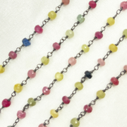 Multi Sapphire Faceted Oxidized Wire Chain.