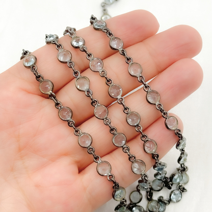 Sky Blue Topaz Round Shape Bezel Oxidized Wire Chain.
