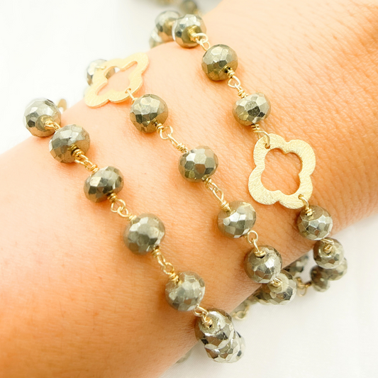 Pyrite With Marquis Shape Gold Plated Wire Chain.