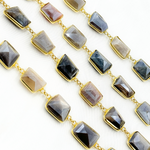 Load image into Gallery viewer, Coated Multi Moonstone Organic Shape Bezel Gold Plated Wire Chain. CMS30
