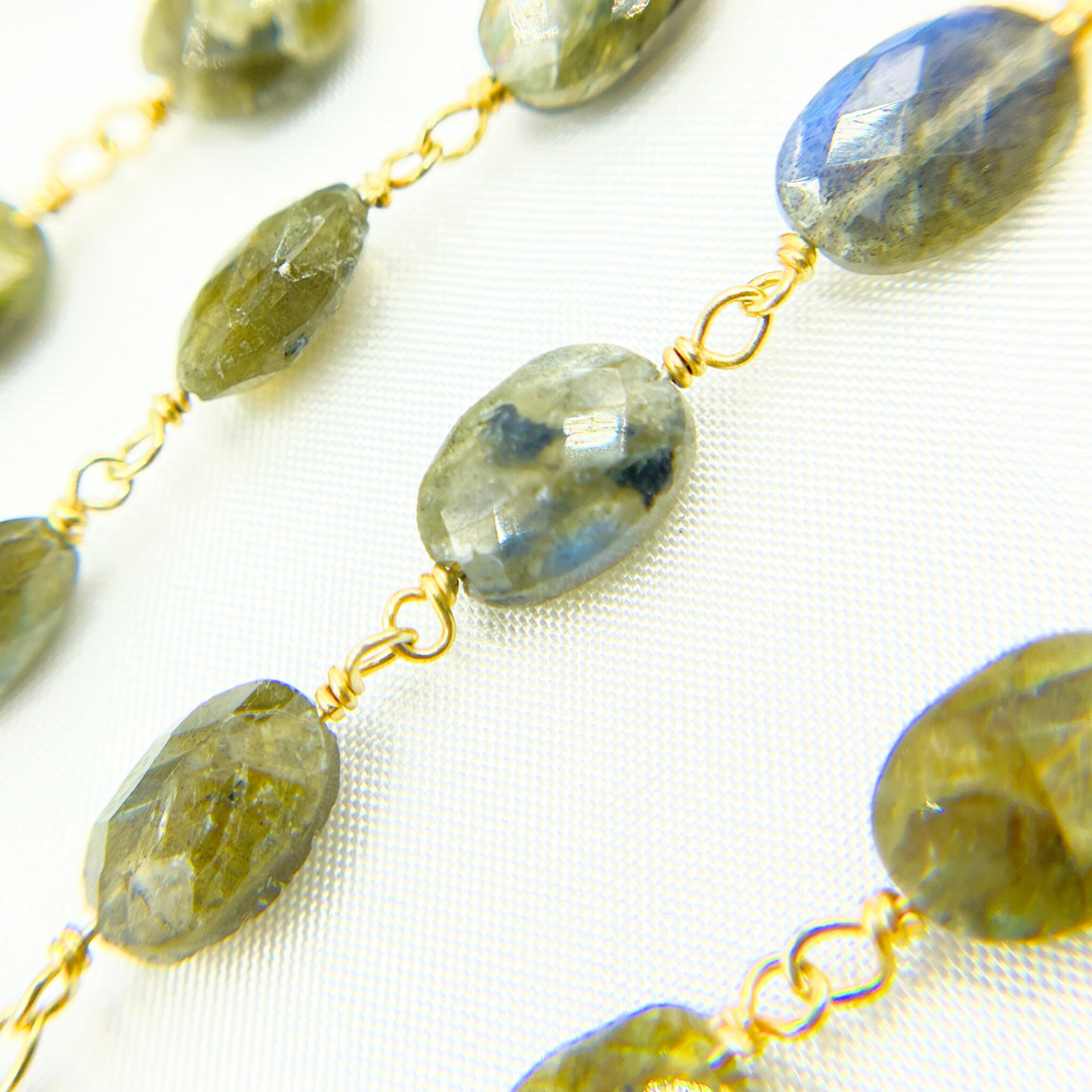 Labradorite Oval Shape Gold Plated Wire Chain. LAB81