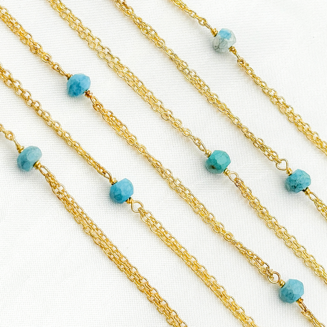 Turquoise Double Gold Plated Connected Wire Chain. TRQ12