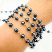 Peacock Pearl Round Shape 925 Sterling Silver Wire Chain