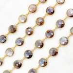 Load image into Gallery viewer, Coated Chocolate Moonstone Round Shape Bezel Gold Plated Wire Chain. CMS25
